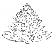 Coloriage arbre de noel avec desboules cloches et girlandes de noel