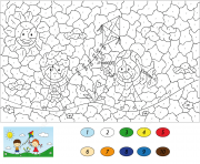 Coloriage des enfants jouent au parc par numero