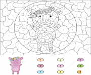 Coloriage petit cochon animal de la ferme par numero