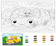 Coloriage autobus scolaire avec un conducteur par numero