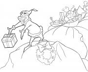 Coloriage Grinch donne les cadeaux aux enfants