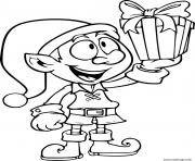 Coloriage lutin avec un cadeau de noel