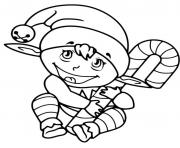 Coloriage lutin elf avec une canne de noel