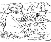 Coloriage cheval spirit se rafraichit dans le lac