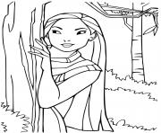 Coloriage Disney Princesse Pocahontas se cache derriere un arbre