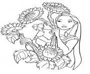 Coloriage Pocahontas adire les fleurs