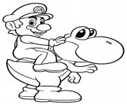 Coloriage mario bros assis sur yoshi