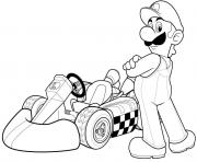 Coloriage luigi super mario bros voiture de course F1