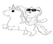 Coloriage chat cool avec des lunettes sur une licorne