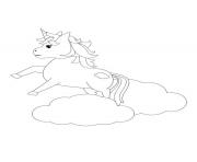 Coloriage licorne volante sur un nuage