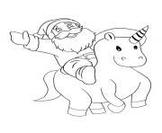 Coloriage le pere noel fait de lequitation avec une licorne