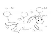 Coloriage licorne avec des ballons anniversaire