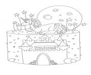 Coloriage gateau anniversaire licorne avec chateau licorne