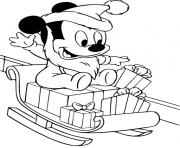 Coloriage bebe mickey glisse avec des cadeaux de noel