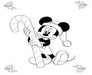 Coloriage mickey en noel avec une canne de noel