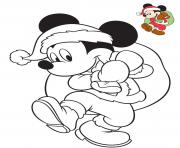 Coloriage mickey mouse joue au pere noel avec le sac de cadeaux