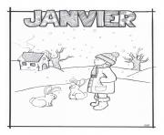 Coloriage janvier hiver lapin pour gs