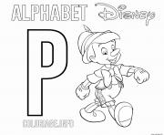 Coloriage Lettre P pour Pinocchio Disney