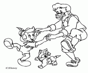 Coloriage Geppetto danse avec Pinocchio