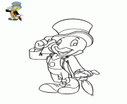 Coloriage jiminy cricket grillon habille en costume