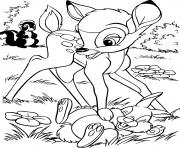 Coloriage bambi joue avec panpan et fleur