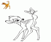 Coloriage bambi et papillon dans la foret