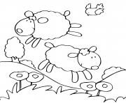 Coloriage moutons et oiseau dans la nature