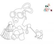 Coloriage lapin cretin en bikini et promene son chien