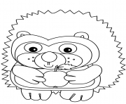 Coloriage herisson maternelle mange une pomme