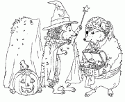 Coloriage Les herissons fetent Halloween