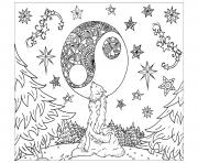 Coloriage loup mandala adulte lune et foret