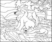 Coloriage loup et son bebe loup dans la foret