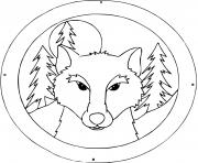 Coloriage portrait de loup dans la foret durant la nuit