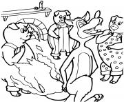 Coloriage loup autour des petits cochons