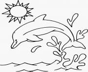 Coloriage dauphin saut hors de la mer soleil