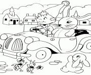 Coloriage oui oui et lapin en voiture