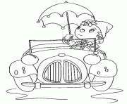 Coloriage oui oui en voiture sous la pluie