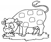 Coloriage adorable vache qui mange