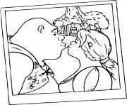 Coloriage Shrek et Fiona s embrassent