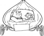 Coloriage Shrek et Fiona dans leur carosse