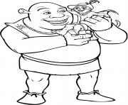 Coloriage Shrek et le chat potte dans ses bras