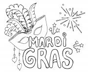 Coloriage mardi gras avec masque et feux artifices