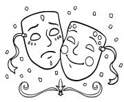 Coloriage deux masques de carnaval triste et joyeux