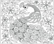 Coloriage magnifique paon avec des fleurs