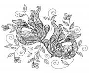 Coloriage deux oiseaux paons mandala