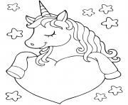 Coloriage licorne avec un coeur et etoiles