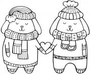 Coloriage hiver chiens amoureux saint valentin