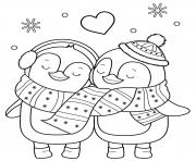 Coloriage hiver pingouins en amour