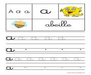 Coloriage lettre A pour abeille ecriture cursive gs