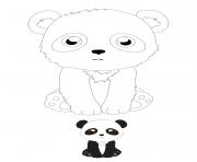 Coloriage panda kawaii avec dessin couleurs pour enfants